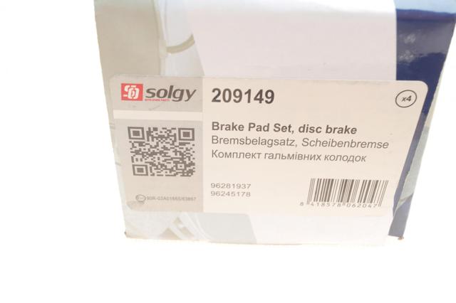 209149 SOLGY Передние тормозные колодки купить в Черкассы