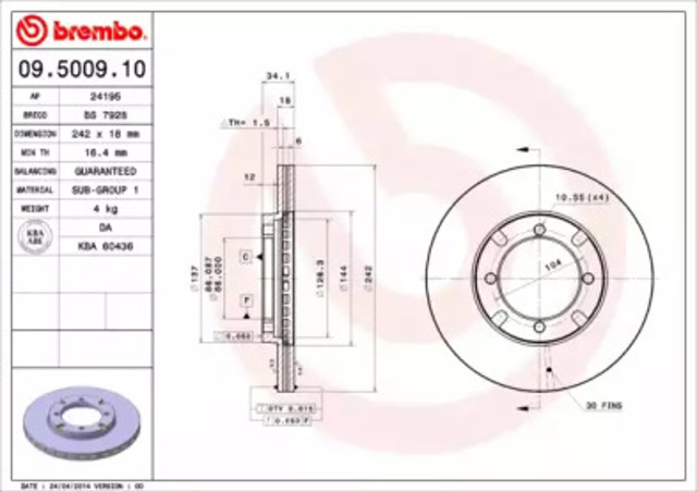 09500910 BREMBO Передние тормозные диски купить в Украина