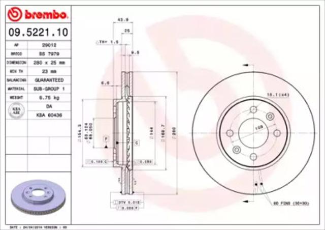 09522110 BREMBO Передние тормозные диски купить в Тернополь