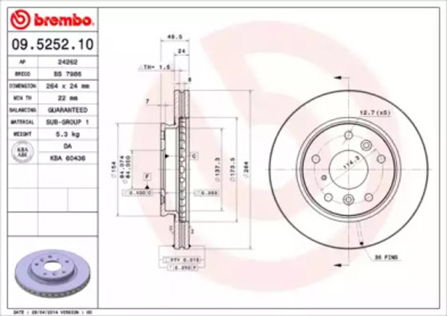 09525210 BREMBO Передние тормозные диски купить в Житомир