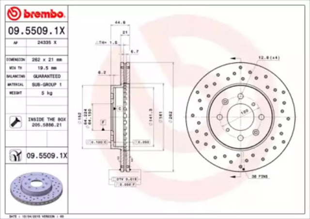 BREMBO 0955091X Диск тормозной передний в наличии Ирпень