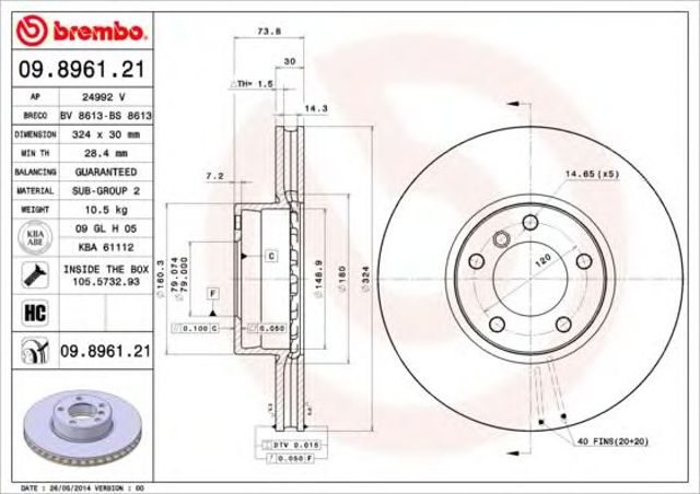 09896121 BREMBO Диск тормозной передний купить в Черновцы