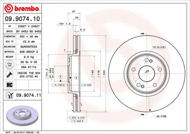 09907411 BREMBO Диск тормозной передний купить в Украина