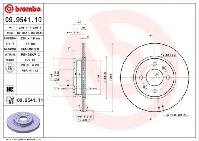 09954111 BREMBO Передние тормозные диски купить в Одесса