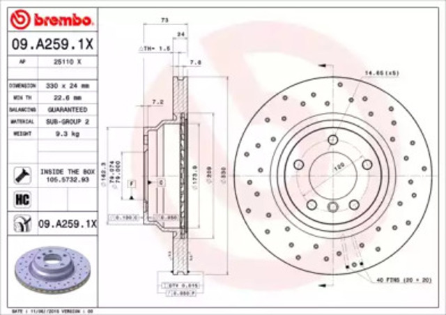 09A2591X Передние тормозные диски купить Черкассы