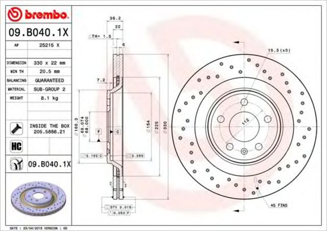 09B0401X BREMBO Тормозные диски купить в Житомир
