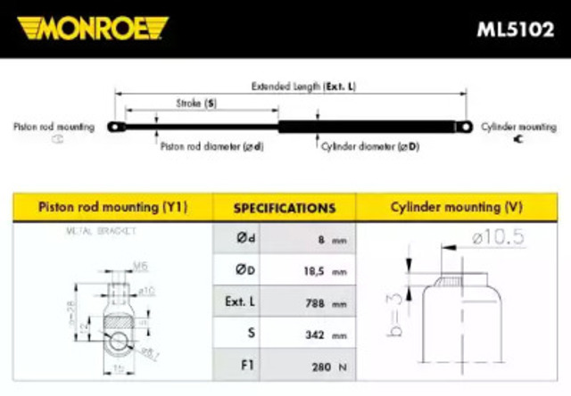 MONROE ML5102 Амортизатор капота левый в наличии Полтава