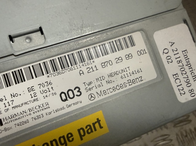 MERCEDES A2118702989 Магнитола в наличии Харьков