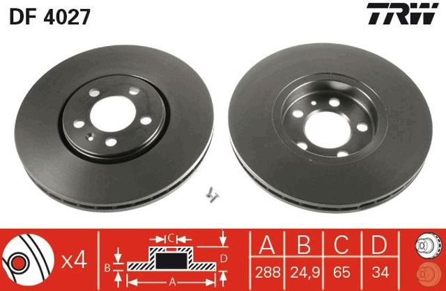 TRW DF4027 Передние тормозные диски в наличии Тернополь
