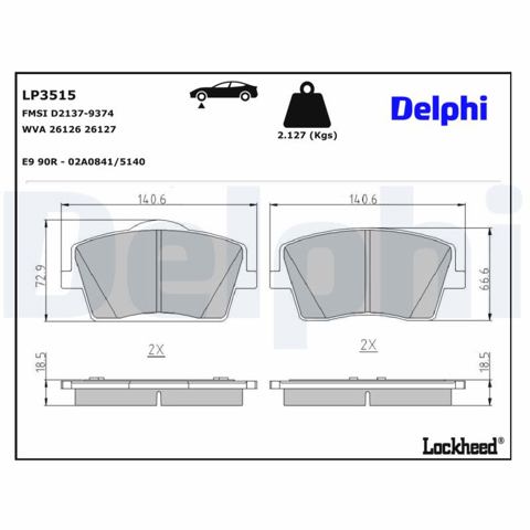LP3515 DELPHI Передние тормозные колодки купить в Украина