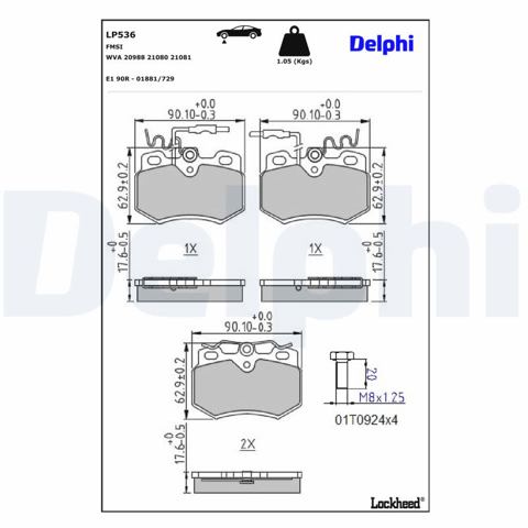 LP536 DELPHI Колодки тормозные передние дисковые купить в Ирпень