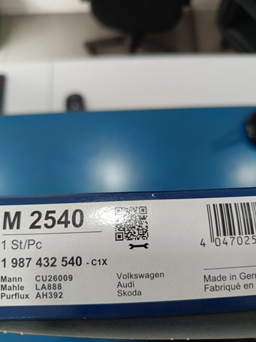 Фильтр воздушный отопителя M2540 BOSCH