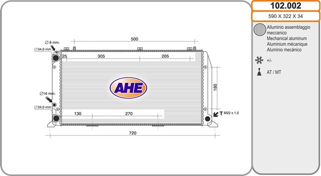 Radiador de esfriamento de motor 102002 AHE