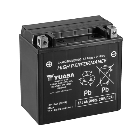 Мото yuasa 12v 12,6ah high performance mf battery agm  ytx14h-bs(сухозаряжений)