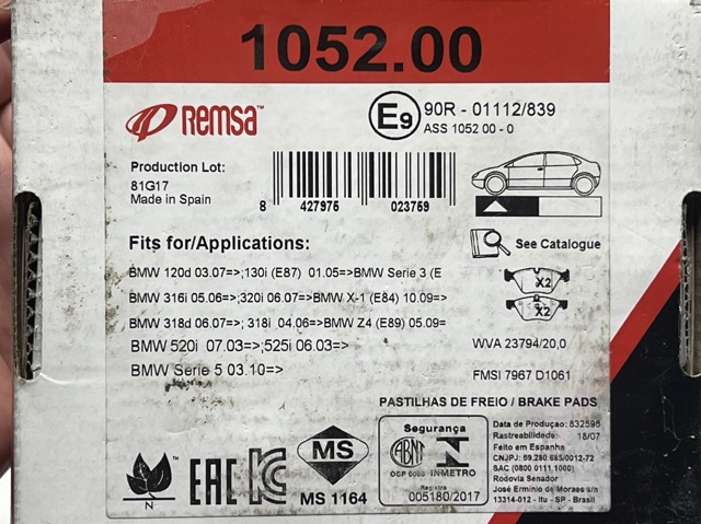 REMSA 105200 Колодки тормозные передние дисковые в наличии Ровно