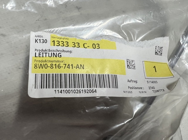 8W0816741AN VAG Шланг кондиционера, от радиатора к испарителю купить в Тернополь