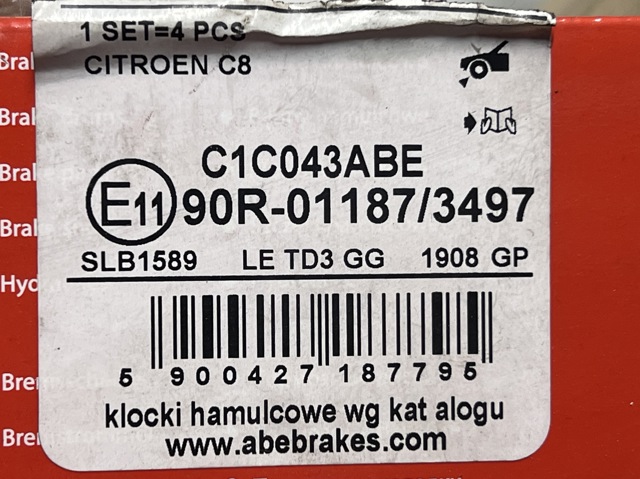 C1C043ABE ABE Передние тормозные колодки купить в Украина