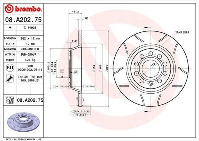 BREMBO 08A20275 Тормозные диски в наличии Ровно