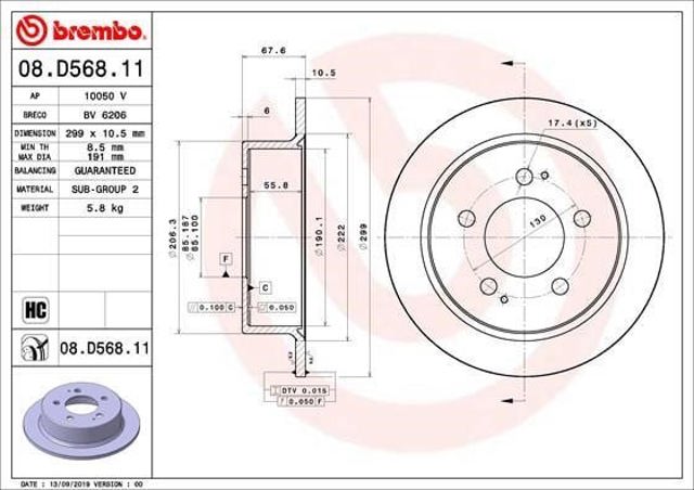 Disco do freio traseiro 08D56811 BREMBO