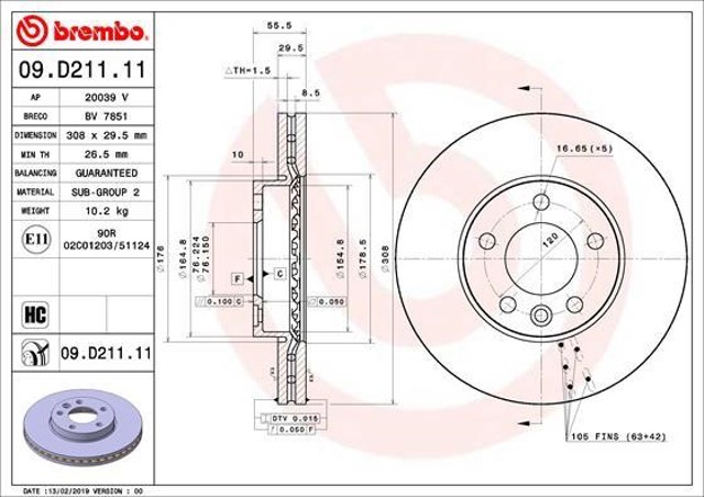 09D21111 BREMBO Передние тормозные диски купить в Павлоград