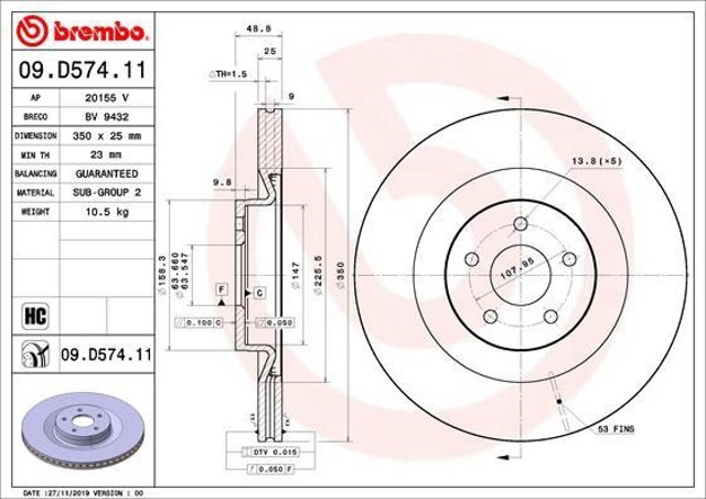 09D57411 BREMBO Передние тормозные диски купить в Киев