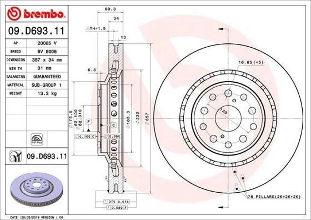 09D69311 BREMBO Передние тормозные диски купить в Павлоград