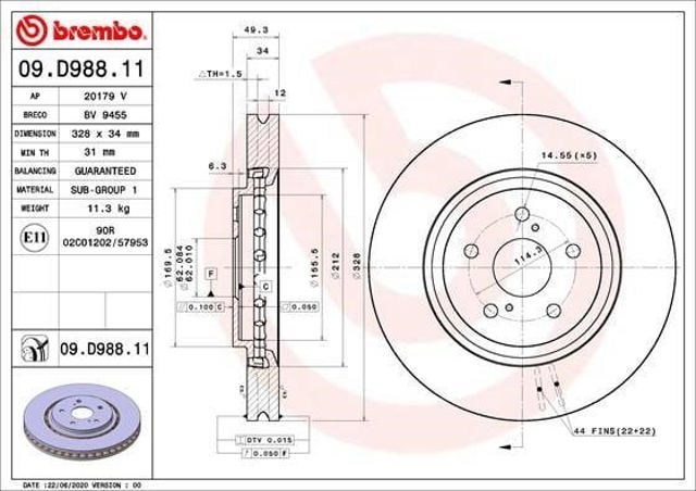 Disco do freio dianteiro 09D98811 BREMBO