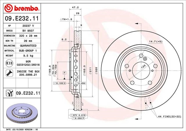 09E23211 BREMBO Передние тормозные диски купить в Николаев