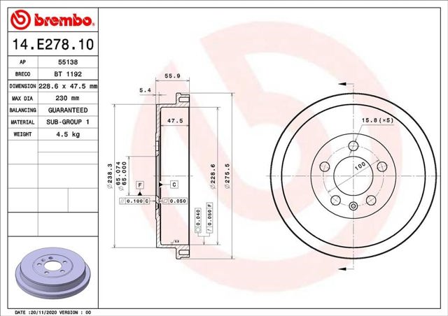 14E27810 BREMBO Барабан тормозной задний купить в Ирпень