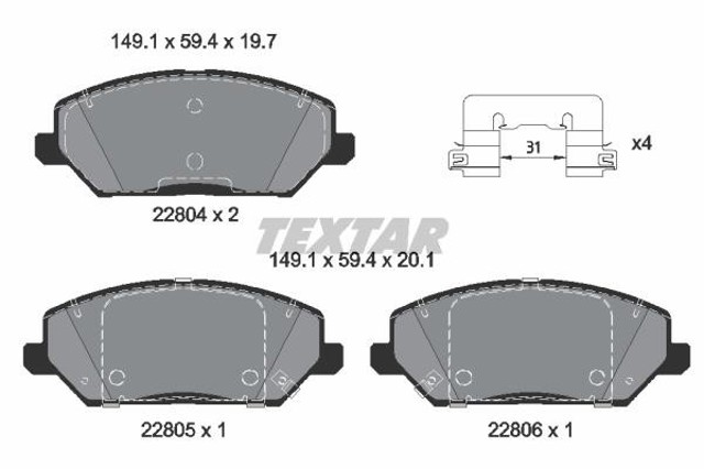TEXTAR 2280401 Колодки тормозные передние дисковые в наличии Черкассы