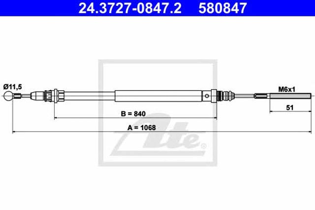 Cabo do freio de estacionamento traseiro esquerdo 24372708472 ATE