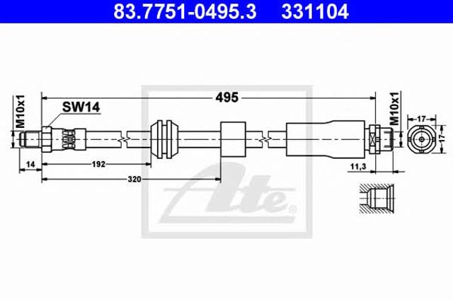 Mangueira do freio dianteira 83775104953 ATE