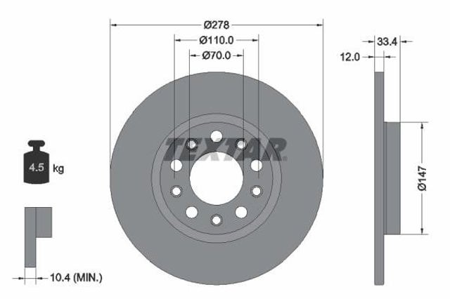TEXTAR 92326503 Диск тормозной задний в наличии Одесса
