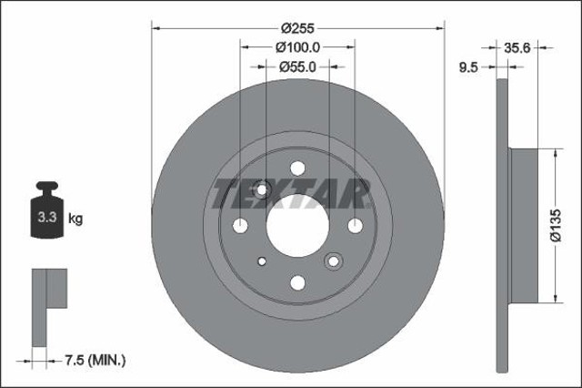 TEXTAR 92338203 Диск тормозной задний в наличии Ужгород