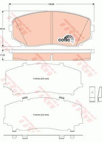 Sapatas do freio dianteiras de disco GDB3471 TRW