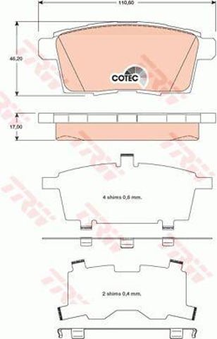 Sapatas do freio traseiras de disco GDB3472 TRW