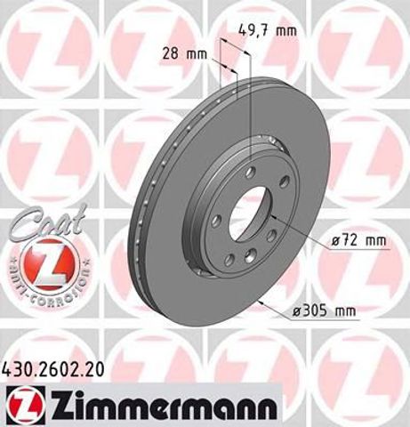 ZIMMERMANN 430260220 Диск тормозной передний в наличии Полтава