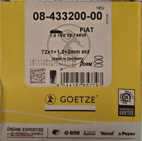 GOETZE 0843320000 Кольца поршневые на 1 цилиндр, STD. в наличии Харьков