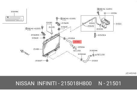 Шланг системы охлаждения 215018H800 NISSAN