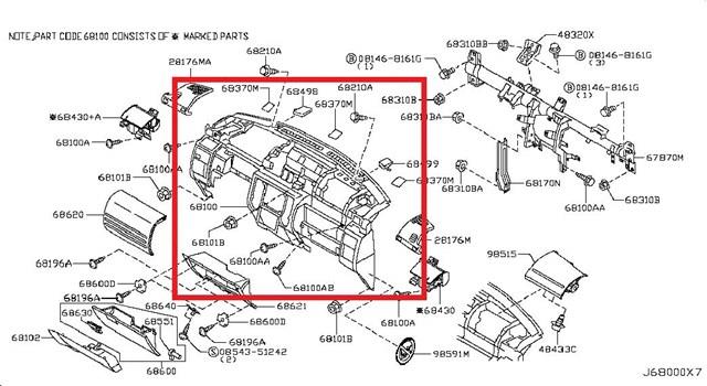 Панель передняя "торпедо" 68100EQ410 NISSAN
