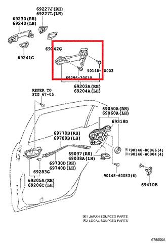 Держатель наружной ручки двери, задней левой 6920302250 TOYOTA