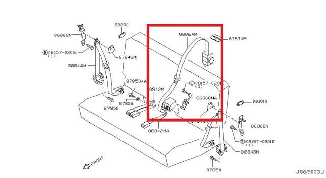 Ремень безопасности задний 888549H000 NISSAN