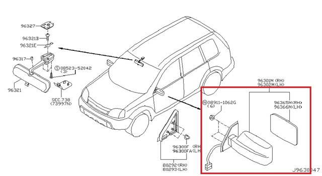 Боковое зеркало заднего вида левое K63028H970 NISSAN