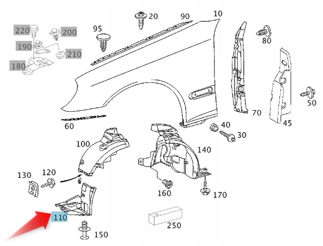 A2038810423 MERCEDES Подкрылок крыла переднего правый передний купить в Ирпень