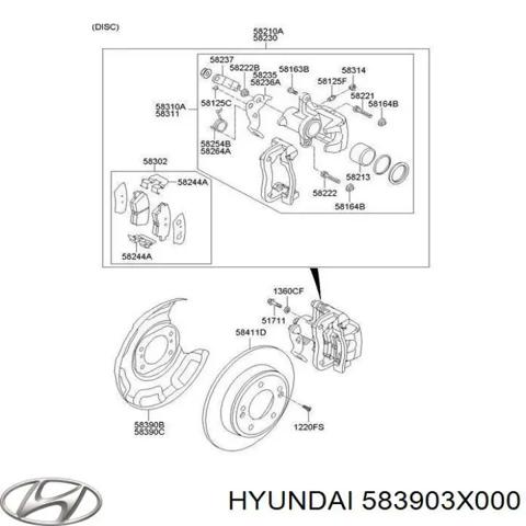 Щиток тормозного диска заднего левый 583903X000 HYUNDAI