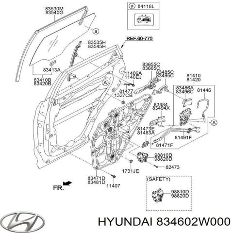 Мотор стеклоподъемника двери задней, правой 834602W000 HYUNDAI