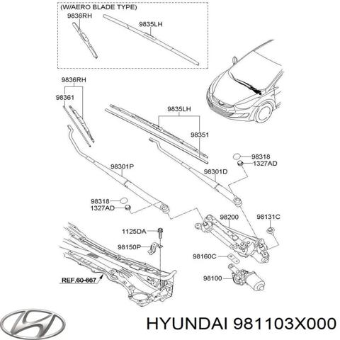 Мотор стеклоочестителя 981103X000 HYUNDAI