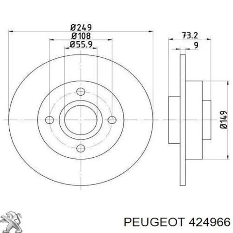 Дисковый тормоз 424966 PEUGEOT