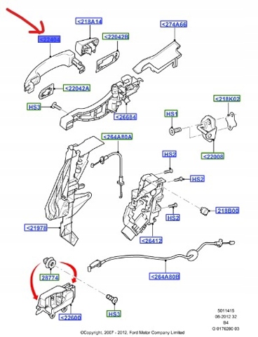 Ручка передней двери наружная, левая 1305822 FORD
