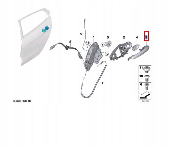 Ручка передней двери наружная, правая 51219491458 BMW